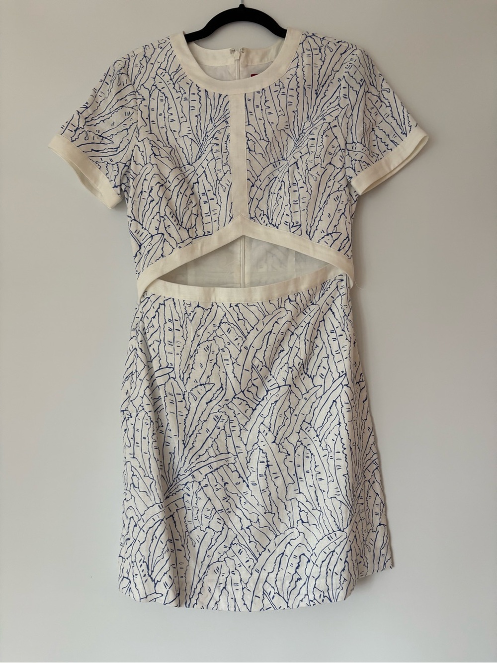 Staud sz6 Women's Cream and Blue cutout Linen Dress